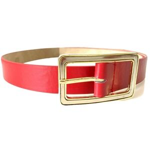 Nine West Belt Faux Leather Rectangle Gold Silver Plated Buckle Red Size X-Large